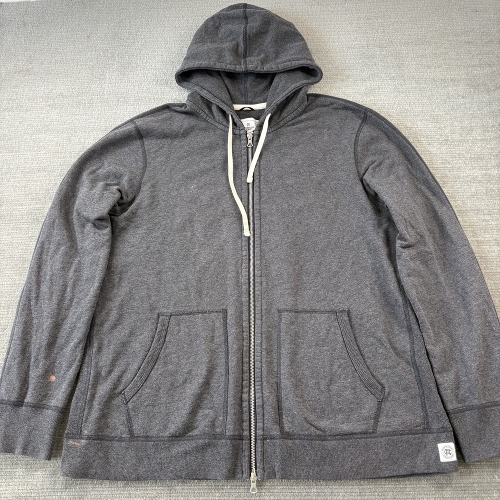 Reigning Champ Hoodie Mens 2XL Midweight Terry Full Zip Charcoal Grey Stretch